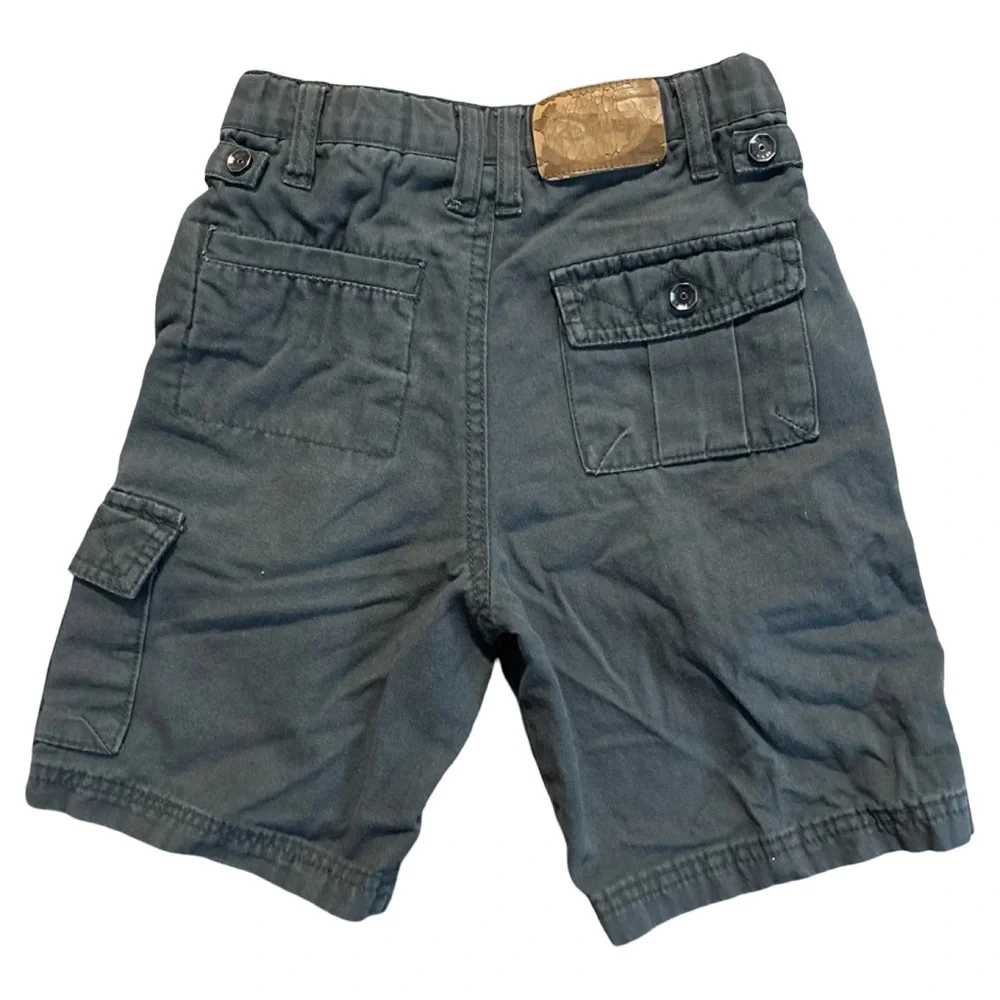 Disney Boys' Slate Cotton Gray Cargo Shorts with Blue & Orange Patches Size 6